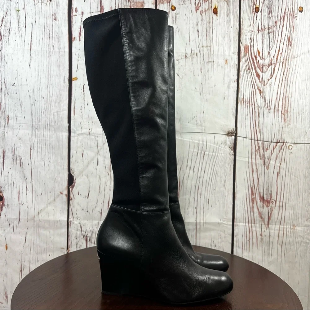 Michael Kors Bromley Wedge Boot Knee High in Black Leather women’s size 10